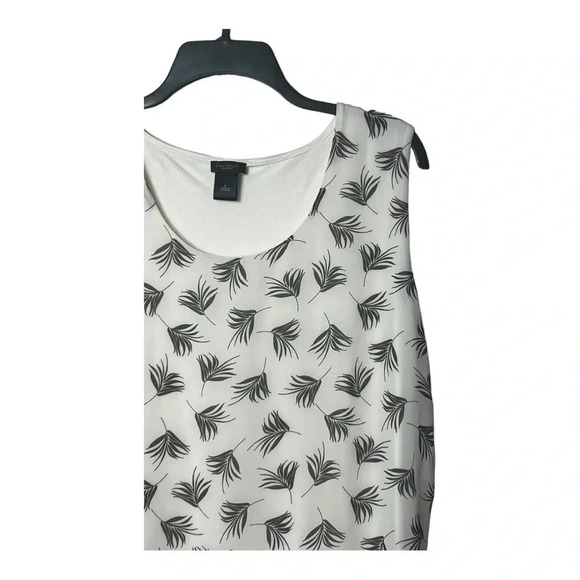 1488. ANN TAYLOR FACTORY SLEEVELESS TOP SIZE LARGE WHITE WITH GREEN TROPICAL - Picture 2 of 9
